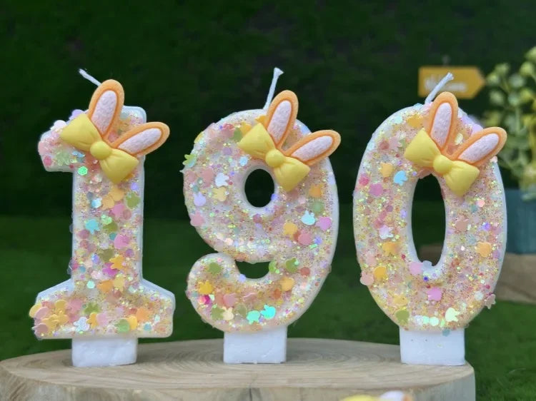 Digital Birthday Candles Cake Party Decoration Birthday Wax DIY Cute Ear Gift Bow Yellow Boy and Girl Number Cute