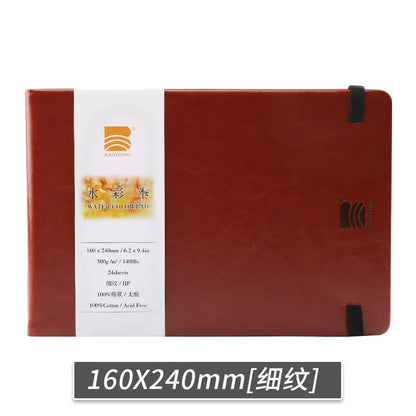 BAOHONG Watercolor Sketchbook 300g Notebook Cotton Pulp Watercolor Paper Faux Leather Cover Hand-Drawn Friendly for Sketching