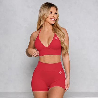 Bum 2PCS Seamless Yoga Set Women Blossom Bra + V-Back Shorts Gym Workout Suits Wear Women Sports Scrunch Butt Set Sportswear