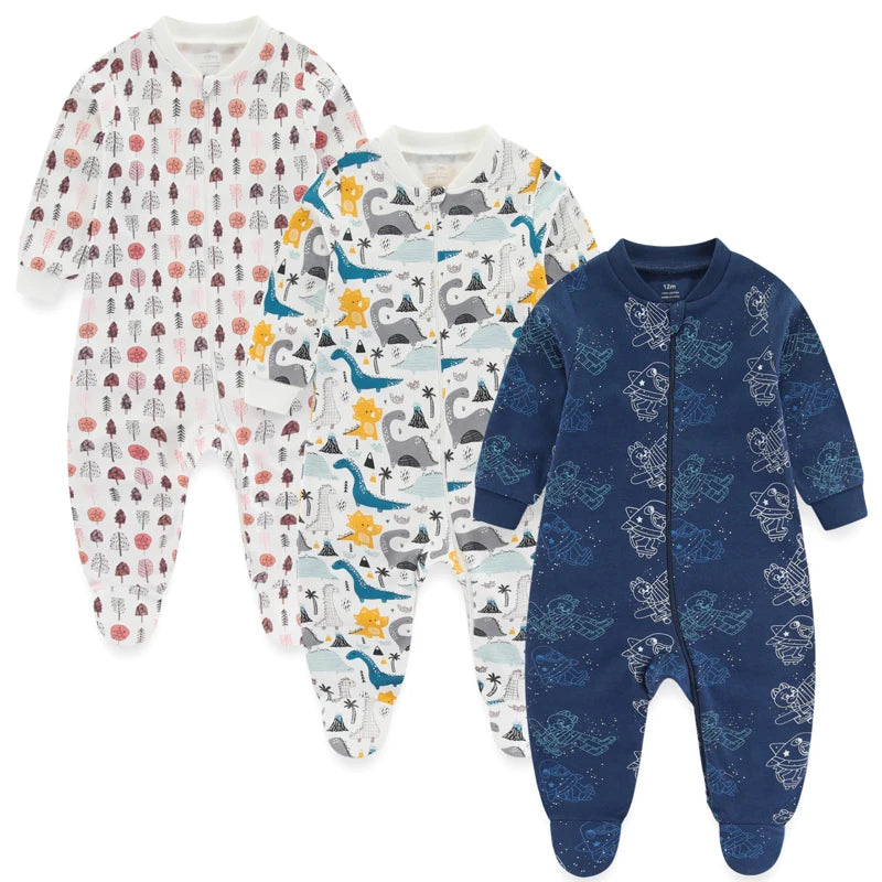 3PCS Newborn Cotton Baby Girl Clothes Cartoon Baby Boy Clothes Sets Autumn Long Sleeve Jumpsuits Spring Zipper Bebes