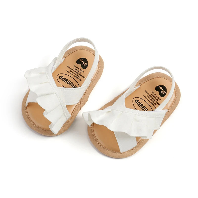 Citgeett Summer Infant Baby Girl Sandals Cute Ruffle Flats Non-Slip Soft Sole First Walkers