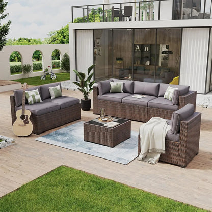 7 Piece Patio Furniture Set Wicker Rattan Patio Conversation Set Outdoor Sectional Sofa Set with Coffee Table and, Customized