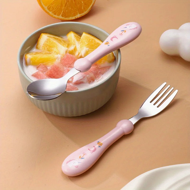 Set Of 2 Stainless Steel Children's Cutlery Spoon/fork Box Suitable For Baby Cutlery, Ideal As A Gift For Mothers And Babies