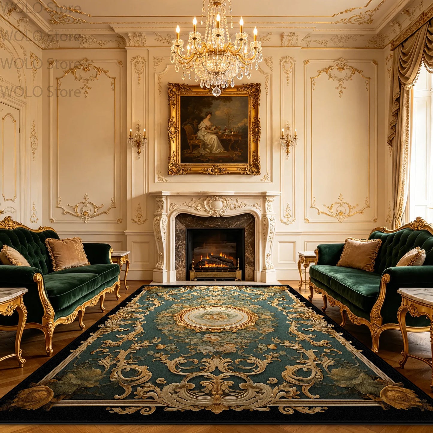 Large Area Baroque Style Carpet for Living Room Fluffy Non-slip Bedroom Decoration Rug Dining Room Office Sofa Area Soft Mats