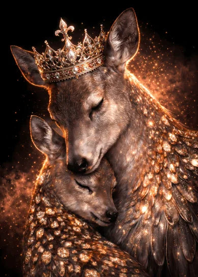 Golden Crown Animals Mother and Baby Canvas Wall Art Lion Bear Wolf Panda Giraffe Owl Cat Poster Decor Living Room Bedroom Gifts