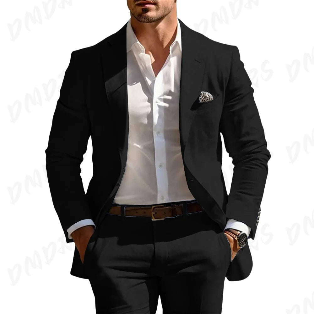 Classic Summer Men's Suit 2PCS For Wedding Formal Solid Suit Including Jacket Pants For Party Classic Occasion Clothing