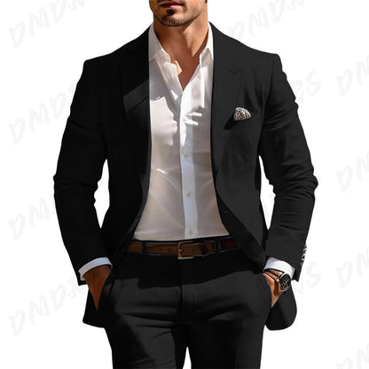 Classic Summer Men's Suit 2PCS For Wedding Formal Solid Suit Including Jacket Pants For Party Classic Occasion Clothing