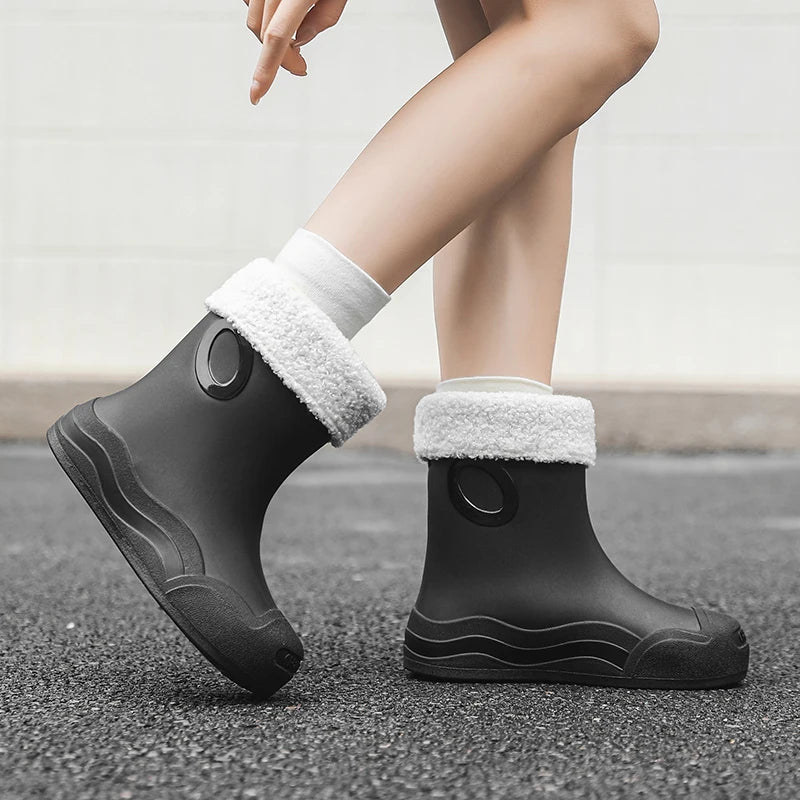 Lightweight rain boots for women, mid tube Japanese rain boots, anti slip, waterproof, wear-resistant thick soled rubber shoes,