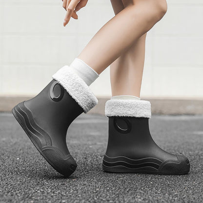 Lightweight rain boots for women, mid tube Japanese rain boots, anti slip, waterproof, wear-resistant thick soled rubber shoes,