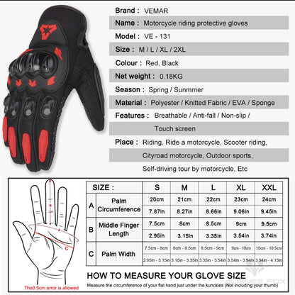 VEMAR Summer Motorcycle Gloves Men Black Full Finger Touchscreen Cycling ATV MTB Guantes Moto Luvas Bike Riding Glove Women Red