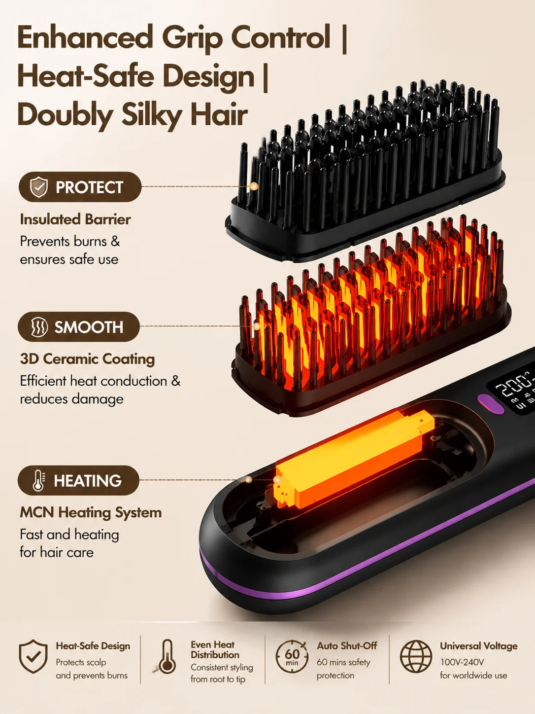 Portable Hair Straightener Brush USB Charging Cordless Hot Comb Ceramic Coating Ionic Anti Frizz Styling Tool