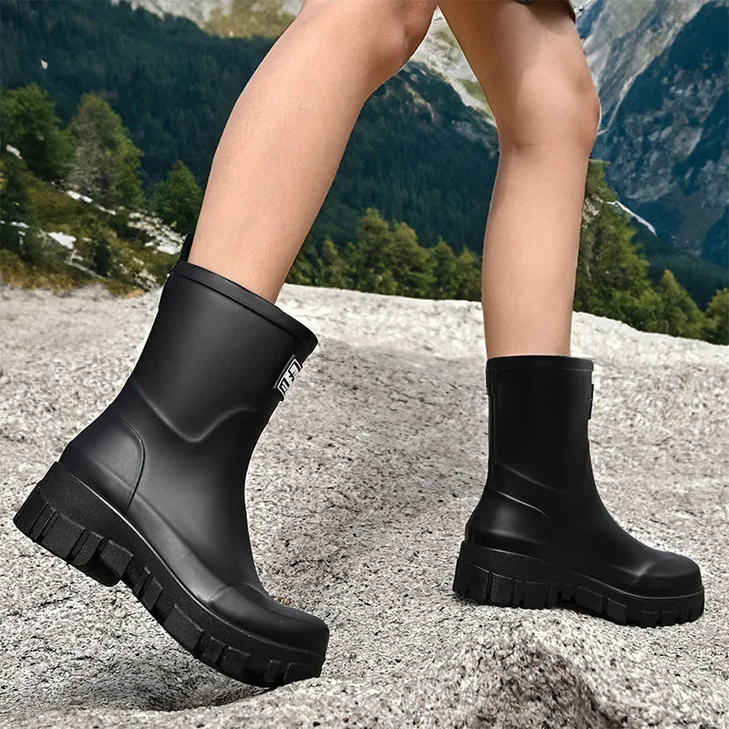 Fashionable Rain Boots for Women Thick Soles Versatile Korean Version Non-slip Wear-resistant, Casual Adult Outdoor Rubber Shoes