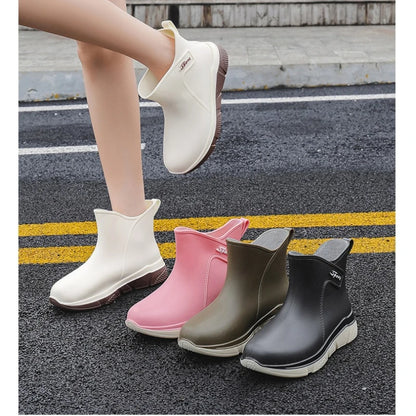 Fashion Mid-calf Rain Boots For Women Outdoor Waterproof Rubber Shoes Comfy Soft Sole Boots Lady New Anti-slip Rain Shoes