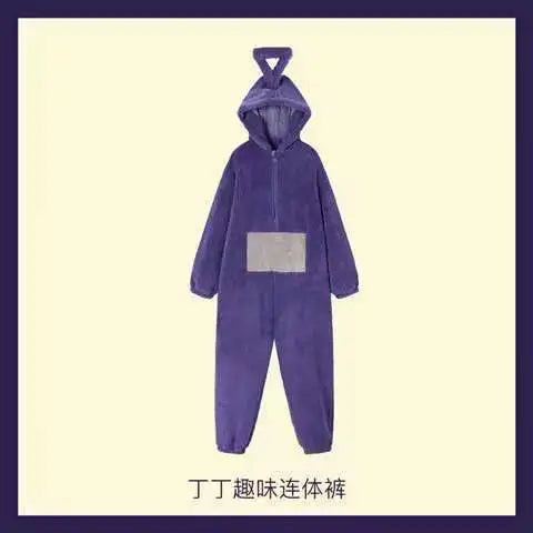Adult Kids Teletubbies Costumes Soft Long Sleeves Piece Pajamas Costume Lala Home Clothes Cosplay Adult Unisex HomeWear