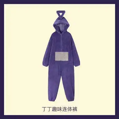 Adult Kids Teletubbies Costumes Soft Long Sleeves Piece Pajamas Costume Lala Home Clothes Cosplay Adult Unisex HomeWear