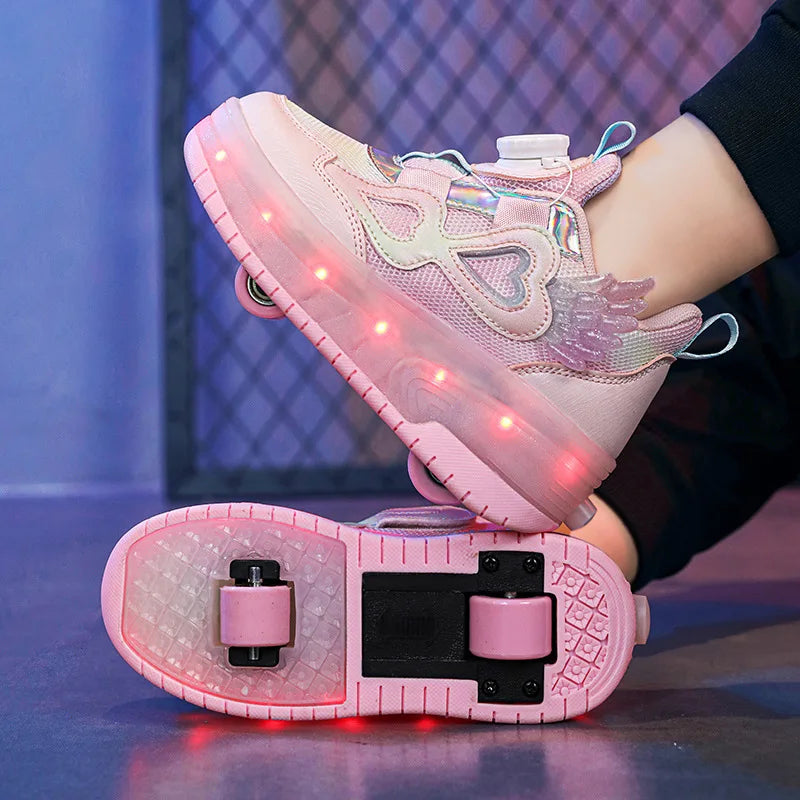 Children LED Flashing Luminous Two Wheels Roller Skate Shoes Kids Boys Girls Glowing Sport Sneaker Skateboard USB Charging Shoes