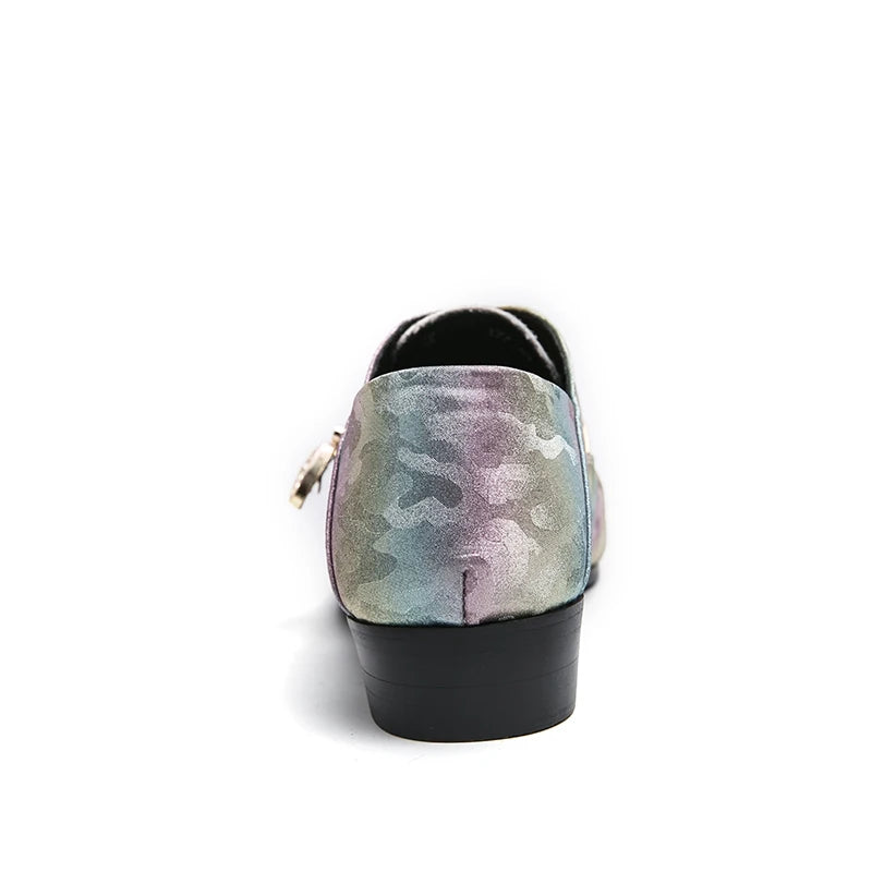 Fashion Gold Casual Shoes England Chelsea Bright Pointed Toe Leather Shoes Men Slip-on Business Party Wedding Oxford Shoes
