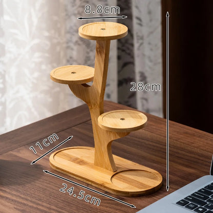 1pc Stable Bamboo Plant Stand Tree-Shaped Multi-Tier Flower Pot Holder Desktop Decor Flowerpot Tray Home Office
