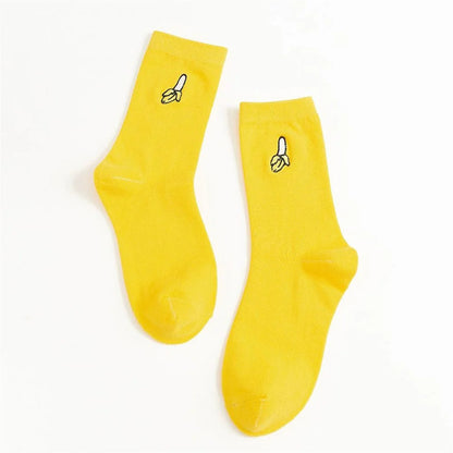 INS Girls Embroidery Cute Cartoon Fruit Avocado Banana Cherry Peach Kiwi Pineapple Socks Japanese Korean Funny Sokken Dropship