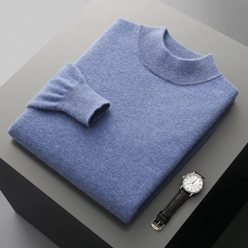 Autumn and Winter Men's Cashmere Sweater Stand Up Collar Long Sleeved Pullover Soft and Warm 100% Merino Wool Knitted Top