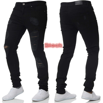 2025 New mbroidery Skinny Ripped Jeans Men Cotton Stretchy Hole Slim Fit Hip Hop Denim Pants Casual Jeans for Men Jogging Trouse