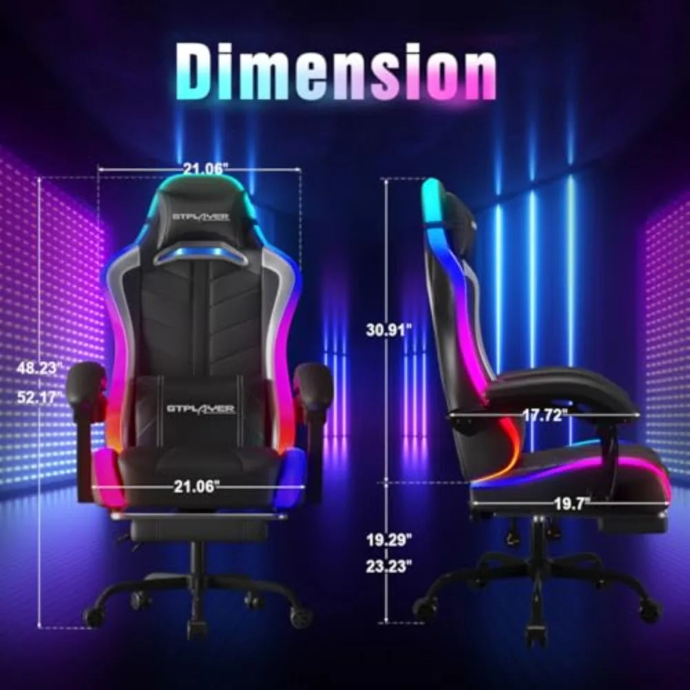 Gaming Chair, Computer Chair with RGB LED Lights, High Back Ergonomic Chair for Adults with Footrest and Linkage
