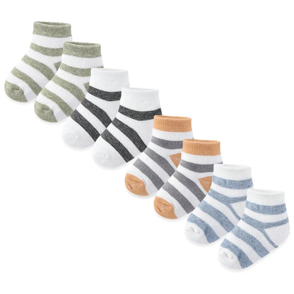Kiddiezoom 4 Pairs Fashion Newborn Baby Boy Girl mid-calf Socks Cotton Soft Breathable Infant Accessories Four Seasons 0-18M