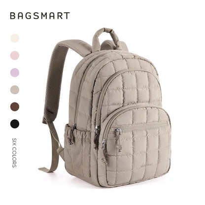 BAGSMART School Backpacks for Girl Quilted Casual Daypack Water-Resistant Bookbag for 15.6 Inch Laptop Fashion College Backpack