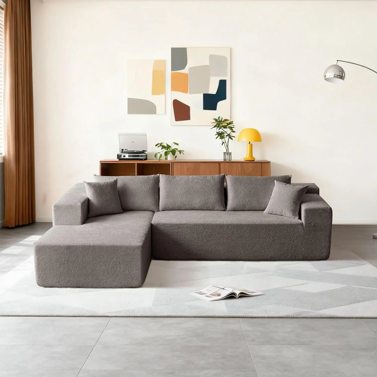 104" Sectional Sofa Boucle L-Shape Chaise High-Density Foam Living Room Set Right Hand Lounge Couch Apartment Office, Customized