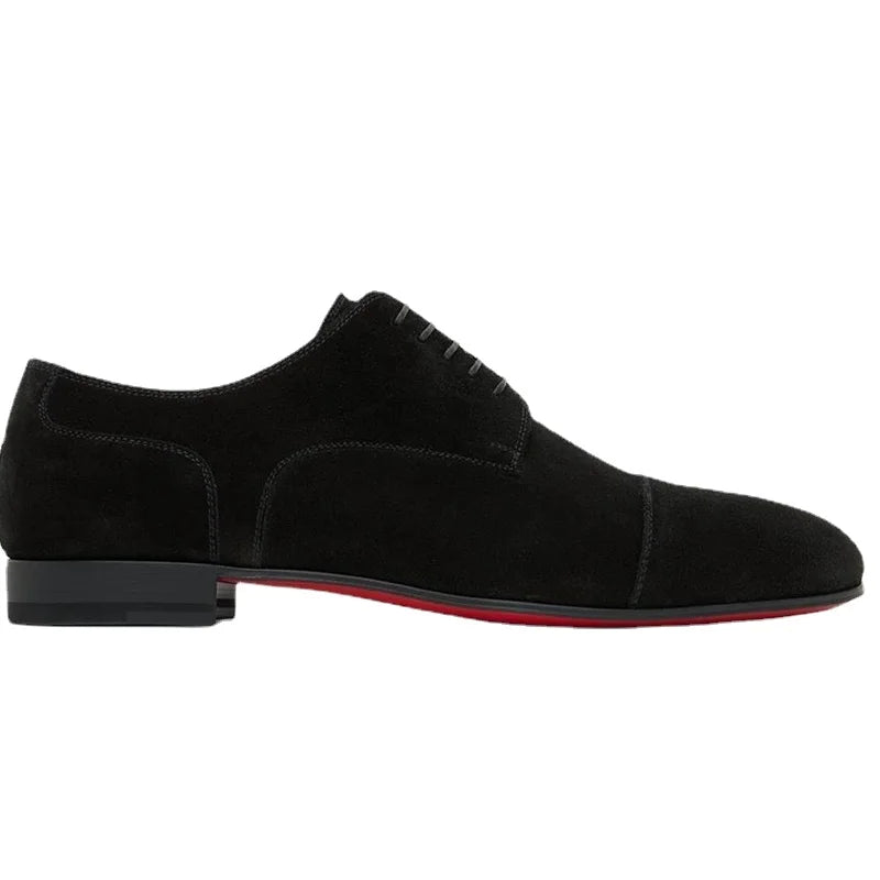 New Red Sole Men Shoes Black Flock Derby Shoes Breathable Lace-up Handmade Men Shoes  Chaussures Pour Hommes