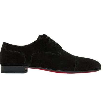 New Red Sole Men Shoes Black Flock Derby Shoes Breathable Lace-up Handmade Men Shoes  Chaussures Pour Hommes