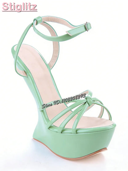 Cross-tied Super High Heel Sandals Candy Color Round Toe Platform Strange Style Heels 2025 Summer Women Shaped Heel Shoes 15CM