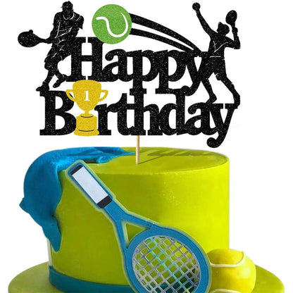 Tennis Ball Cake Topper Happy Birthday Sports Themed Trophy Tennis Match Cupcake Topper Dessert Decoration Baking Supplies Diy