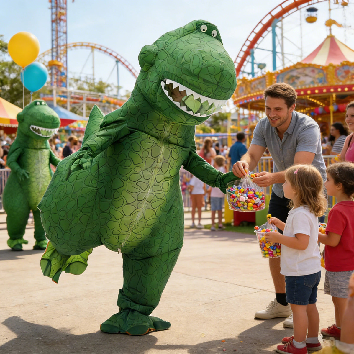 Green Dinosaur Inflatable Costume Mascot Parade Adult Character Cosplay Animal Birthday Halloween Party Event Set
