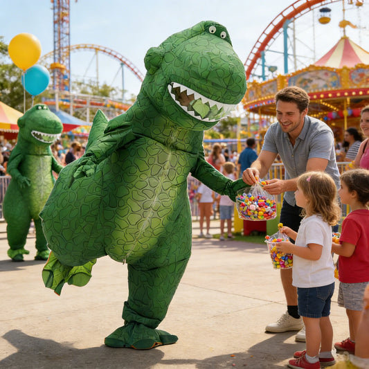 Green Dinosaur Inflatable Costume Mascot Parade Adult Character Cosplay Animal Birthday Halloween Party Event Set
