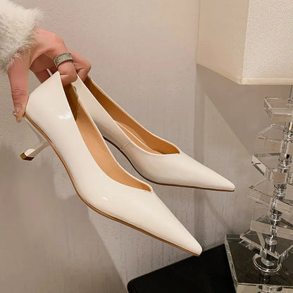 MKKHOU Fashion Pumps New High Quality Real Leather Simple Pointed Shallow Elegant High Heels Daily Commuter Women Shoes
