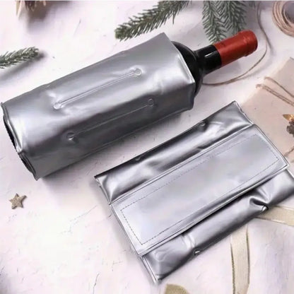 Rapid 33cm x 18cm Wine Cooler Bag Reusable Silver Finish Insulated Wine Sleeve Ice Less Refrigerant Gel Gel Cooler Wrap Barbecue