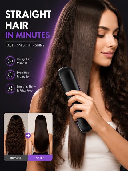 Portable Hair Straightener Brush USB Charging Cordless Hot Comb Ceramic Coating Ionic Anti Frizz Styling Tool