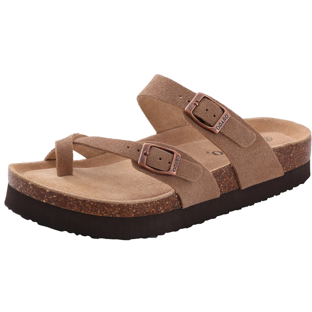 Comwarm Classic Cork Slippers For Women New Fashion Suede Flats Sandals Summer Couple Beach Slides Shoes With Adjustable Buckle