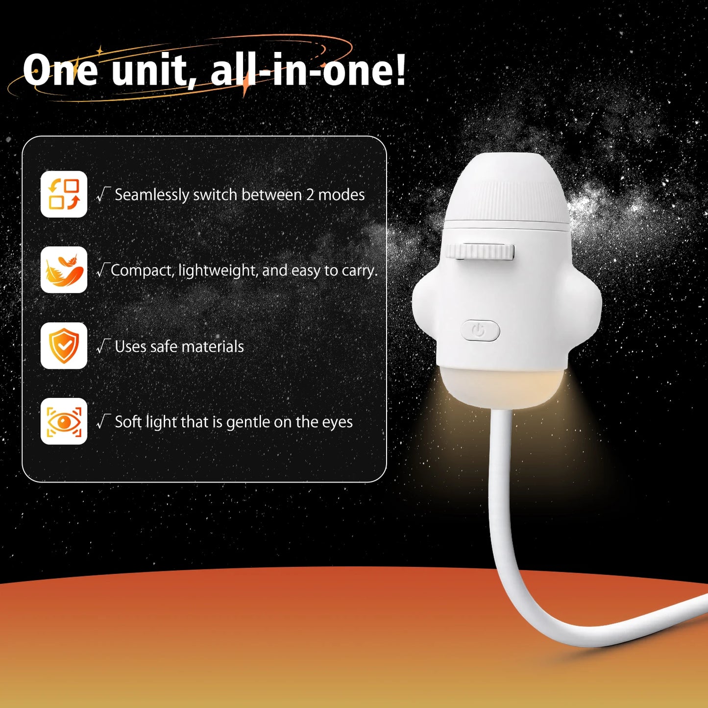 2-in-1 Rocket Galaxy Projection Light Adjustable Focus Ambient Star Projector Lights Car Projection Lamp Space Moon Night Light