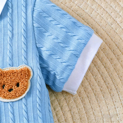 Fashion Baby Boy Romper Newborn Infant Bear Jumpsuit Short Sleeve Onesies Toddler Boys Casual Summer Outfit Baby Clothes 0-18M