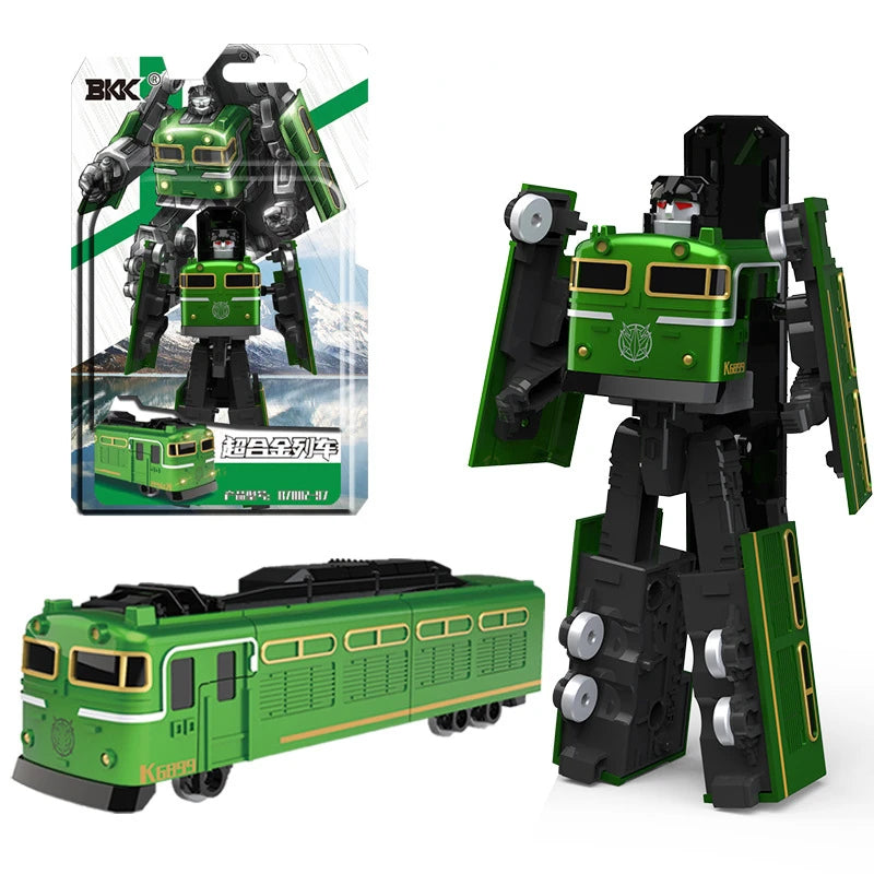 BKK Alloy Deformation Robot Train Engineering Vehicle Dinosaur Green Leather Train Toy