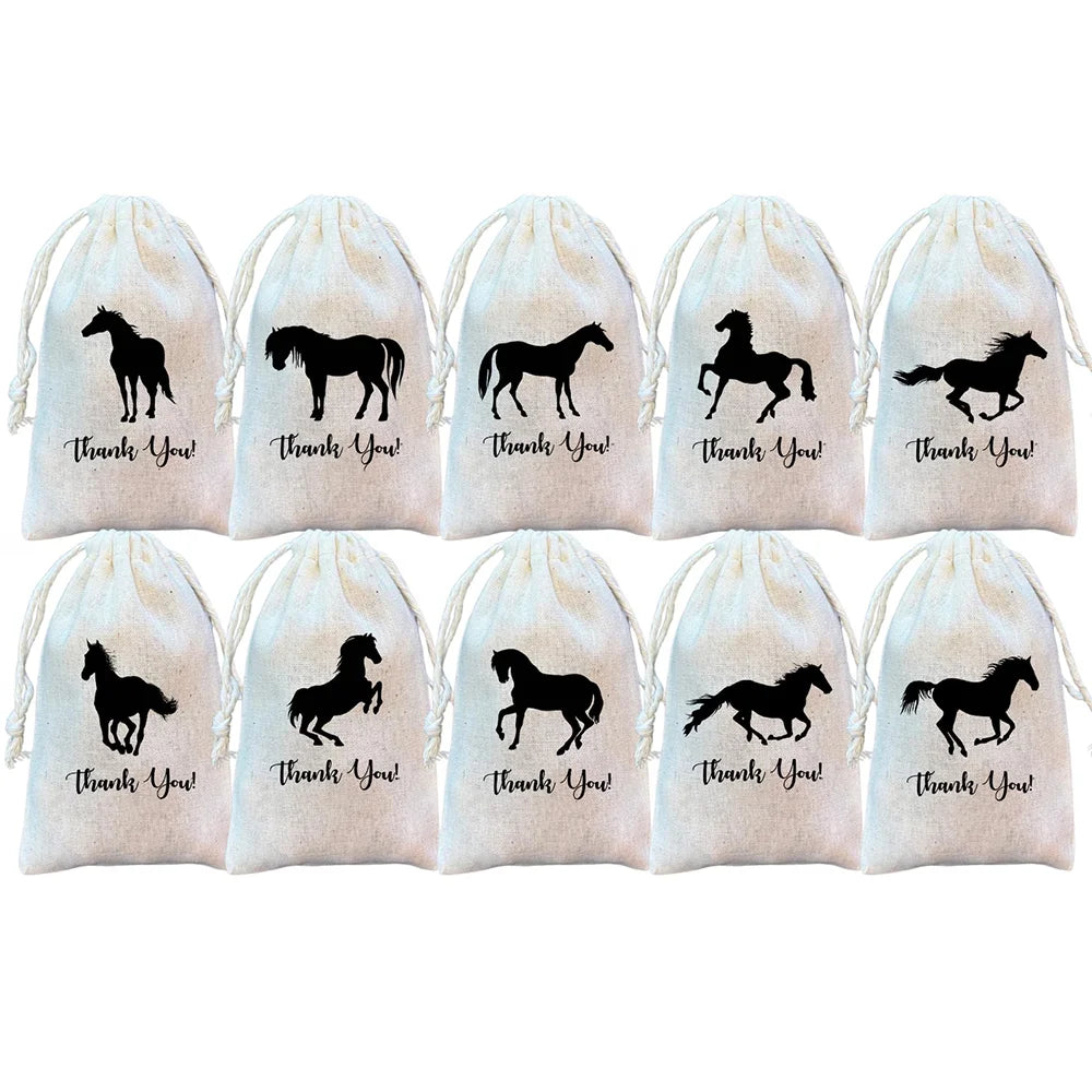 5Pcs Horse Party Favor Bags Farm or Equestrian Themed Goodie Bags Birthday Party Decoration Favor NewBorn Baby Shower Kids Gift