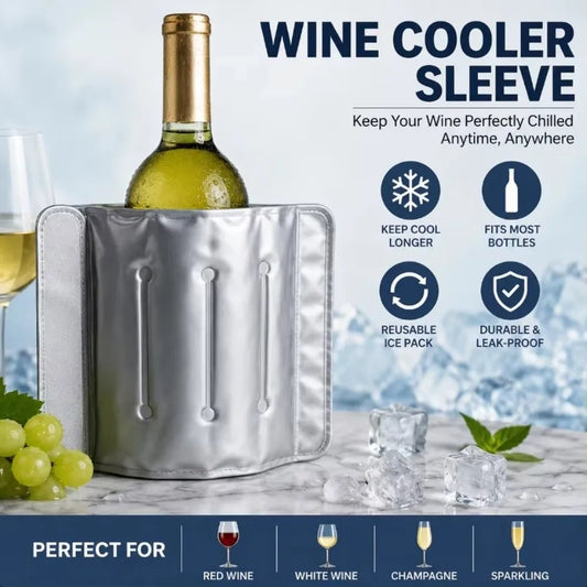 Rapid 33cm x 18cm Wine Cooler Bag Reusable Silver Finish Insulated Wine Sleeve Ice Less Refrigerant Gel Gel Cooler Wrap Barbecue
