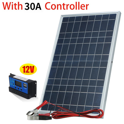 20W 12V Polycrystalline Solar Panel Kit Complete Portable Outdoor Rechargeable Solar Generator Cell Home Power System