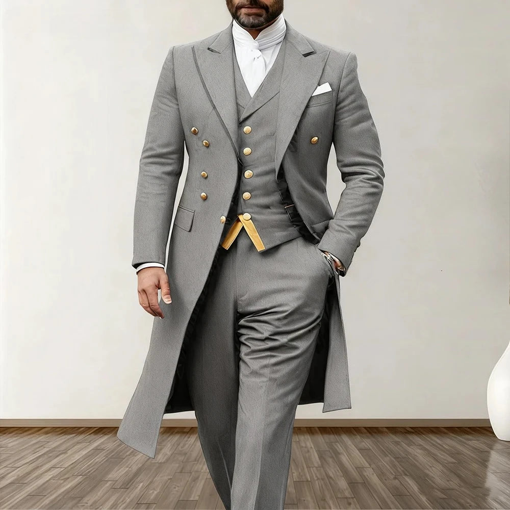 Blue Men Wedding Suits 3 Piece Long Blazer Vest Pants Satin One Button Tuxedo Formal Work Wear Prom suits XS-5XL