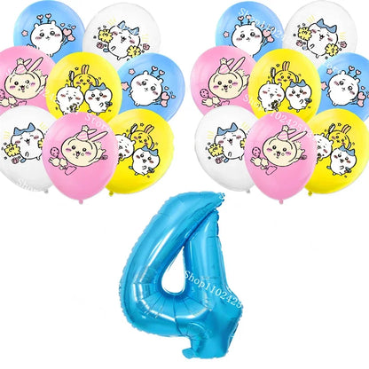 Chiikawa kawaii Happy Birthday Party Decorations Cute plate Banner Cake Topper Flag Balloons Disposable tableware Decorations
