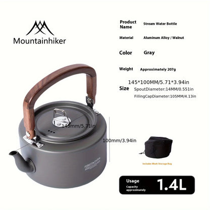Camping Tea Kettle-New Aluminum Alloy Construction, Wooden Handle, Portable Outdoor Kettle for Camping, Hiking, Durable Cookware
