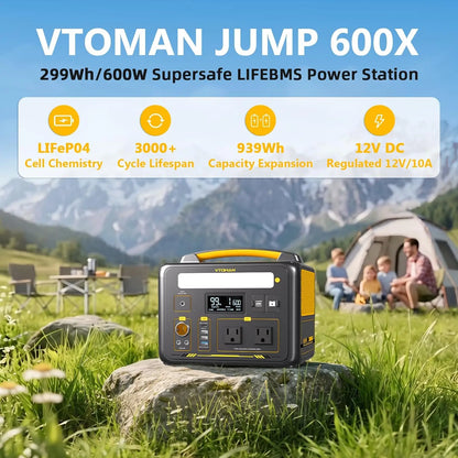 Jump 600X Portable Power Station 600W, 299Wh LiFePO4 Battery | 1200W Surge AC Outlet, PD 60W USB-C, 2-In-1 Solar, Custom