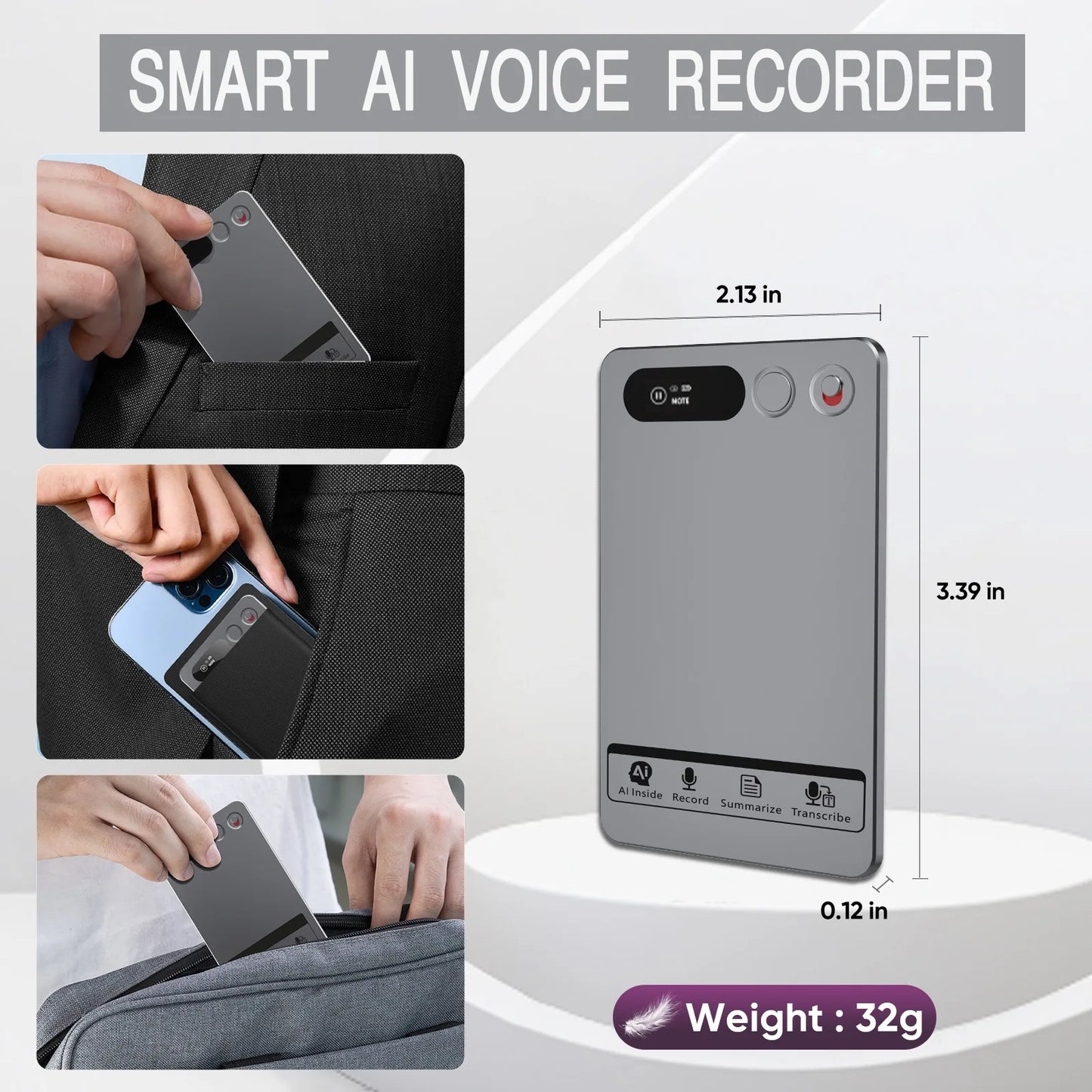 AI Voice Recorder 118 Languages ChatGPT-5  App Phone Call Mini Audio for Meetings, Lectures，Calls, AI Transcription Transcribe